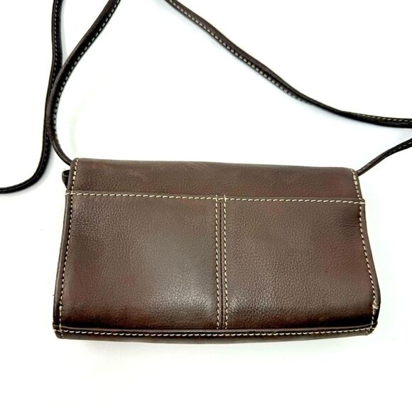 Fossil Brown Leather Exposed Stitch Trifold Crossbody Organizer Wallet Mini Bag - Picture 6 of 16